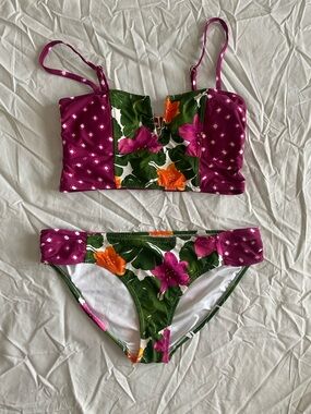 Ann Taylor LOFT Beach Floral Swim Set in Purple, Green, Orange